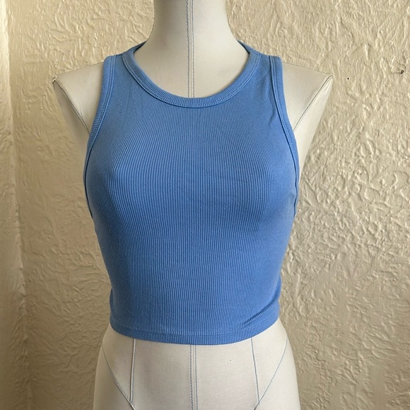 Zara Tops - Zara Blue High Neck Cropped Tank Top Medium